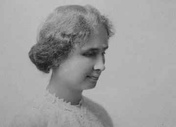 Black and white profile image of blind Helen Keller